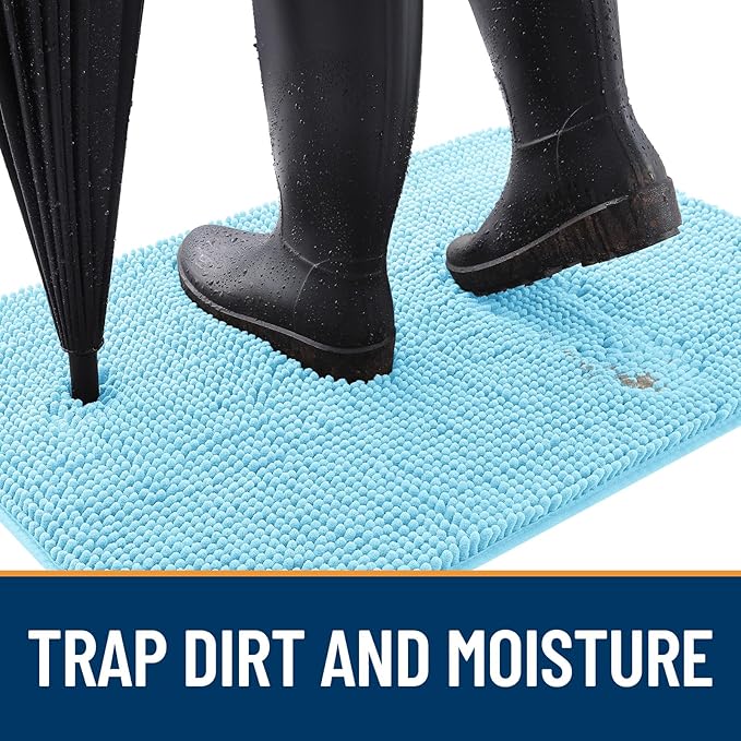 OLANLY Dog Door Mat for Muddy Paws 59x35, Absorbs Moisture and Dirt, Absorbent Non-Slip Washable Doormat, Quick Dry Chenille Mud Mat for Dogs, Entry Indoor Entryway Carpet for Inside Floor, Blue - Image 2