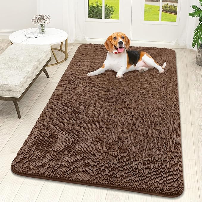 OLANLY Dog Door Mat for Muddy Paws 59x32, Absorbs Moisture and Dirt, Absorbent Non-Slip Washable Doormat, Quick Dry Chenille Mud Mat for Dogs, Entry Indoor Entryway Carpet for Inside Floor, Mocha by OLANLY
