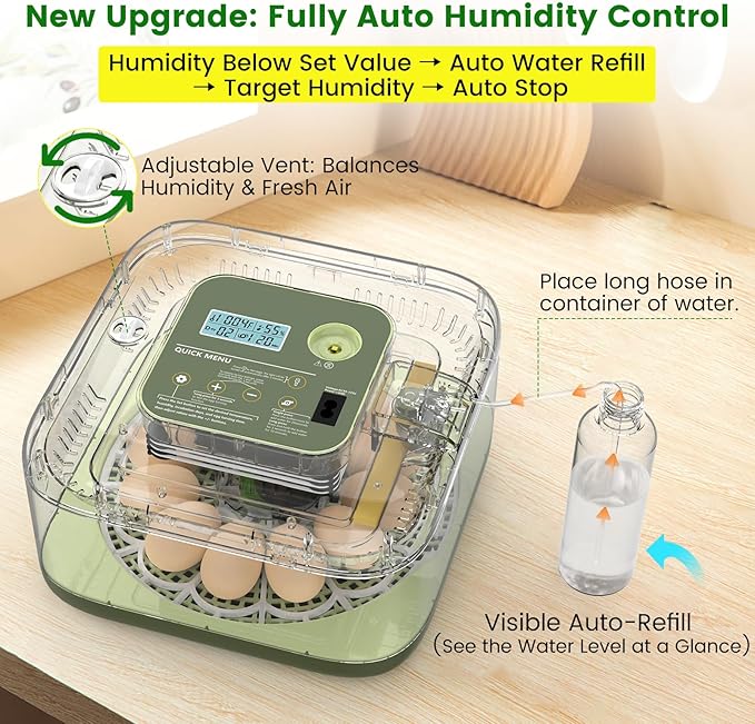 12 Egg Incubator with Automatic Turning, Auto Water Refill & Temp/Humidity Control, Plus Hatching Guide, Digital Hatcher for Chicken, Duck, Quail, Pigeon Eggs & More - Image 3