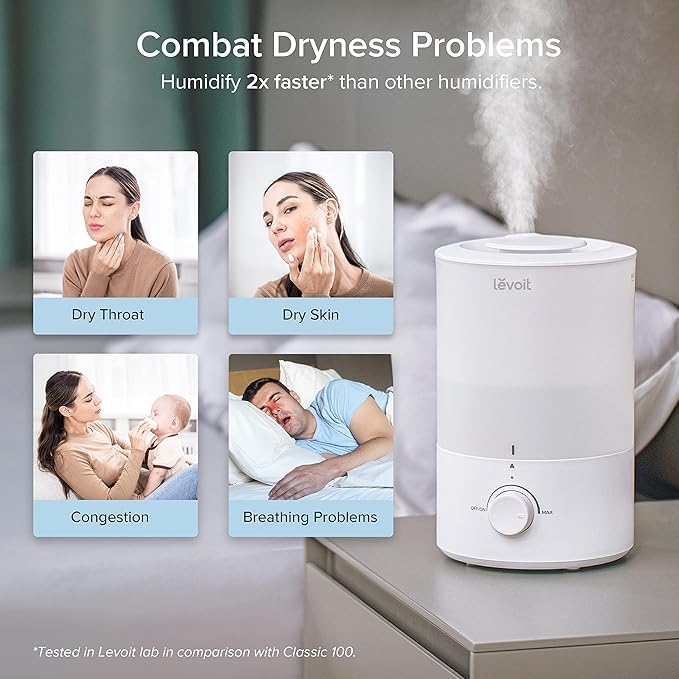 LEVOIT - Humidifiers for Bedroom - Quiet (3L Water Tank) - Cool Mist/Top Fill/Essential Oil Diffuser/25Watt - Home/Large Room - 360° Nozzle - Rapid Ultrasonic Humidification for Baby Nursery/Plant - Image 9