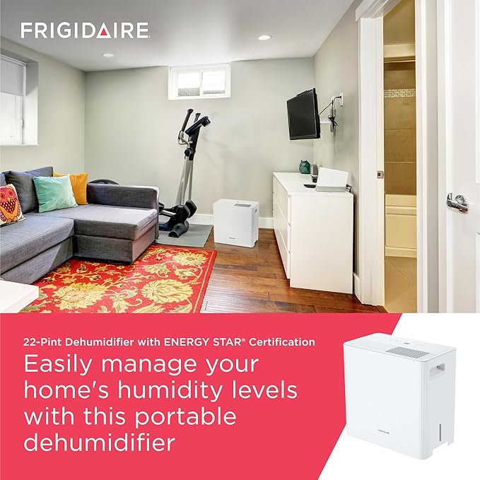 Frigidaire 22-Pint Portable Dehumidifier with Energy Star Certification for Small/Medium Rooms, Bedrooms & Bathrooms, Custom Humidity Control, Auto Shut Off, White - Image 3