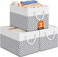 Storage Bins, 3-Pack Large Storage Box with Rope Handles, Collapsible Storage Basket for Organizing Books, Clothes, Rhombic Grey by StorageTastic
