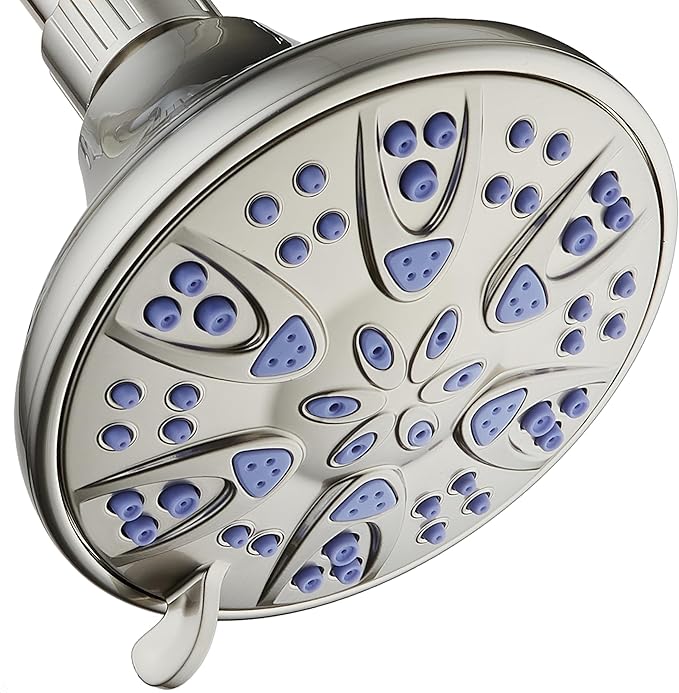 AquaDance Antimicrobial – Anti-Clog High-Pressure 6-Setting Shower Head with Microban Nozzle Protection from Growth of Mold, Mildew & Bacteria for Stronger Shower! 4" Sunset Blue by AquaDance