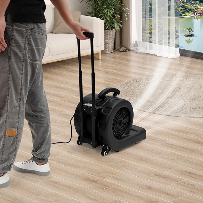 750W Air Mover Blower Fan, 3-Speed Carpet Dryer Fan with Casters and Telescopic Pull Rod, Centrifugal Air Mover for Home Commercial, and Janitorial Use - Image 9