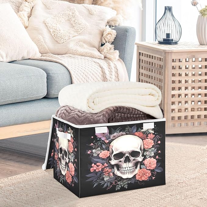 xigua Skull Storage Bins with Lids and Carrying Handle,Foldable Storage Boxes Organizer Containers Baskets Cube with Cover for Home Bedroom Closet Office - Image 5