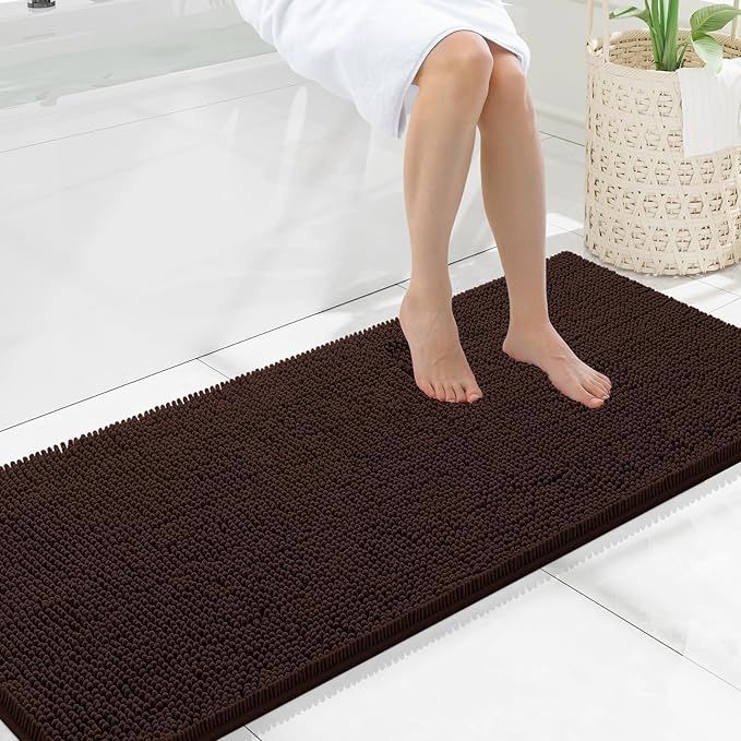 Smiry Luxury Chenille Bathroom Rugs 59x20, Extra Soft and Absorbent Shaggy Bath Mat, Machine Washable, Non-Slip Plush Carpet Runner for Tub, Shower, and Floor, Home Decor Accessories, Brown by Smiry