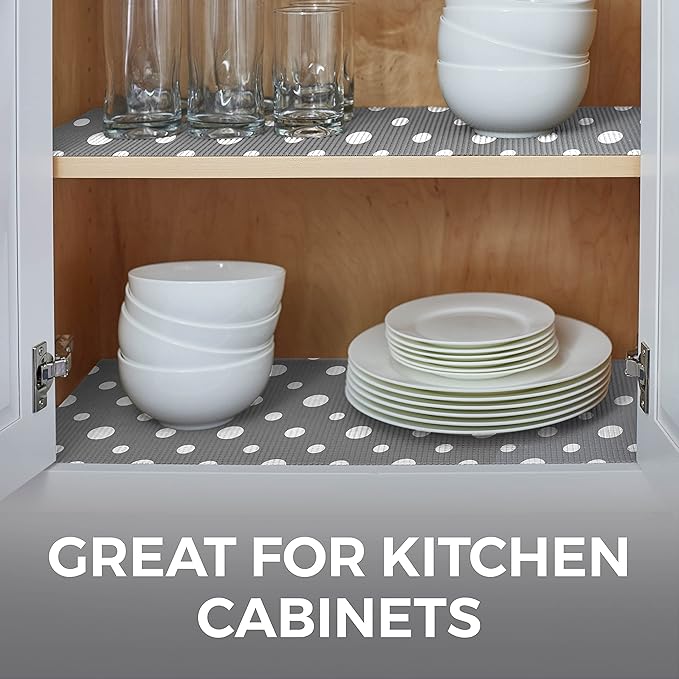 HOME GENIE Shelf Drawer and Cabinet Liner, Durable with Strong Grip, 17.5 in x 20 FT, Non Adhesive Liners Protect Kitchen Cabinets and Cupboard, Bathroom Drawers and Shelves, Desks, Dots Gray White - Image 6