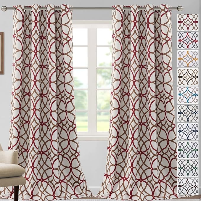 H.VERSAILTEX Printed Design Blackout Curtains for Bedroom 96 Inch Length Thermal Insulated Curtains for Bedroom Living Room Modern Grommet Window Drapes 2 Panels Set, Taupe and Red by HVERSAILTEX