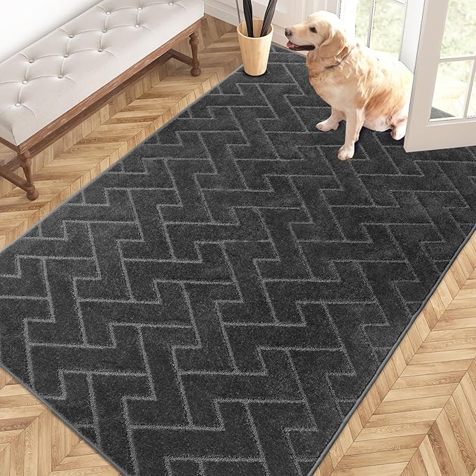 PURRUGS Easy Care Area Rug 4ft x 6ft, Non-Slip Machine Washable Entry Rug, Dog Door Mat, Stain Resistant Accent Rug for Hallway, Bedroom, Living Room and Mudroom, Charcoal by PURRUGS
