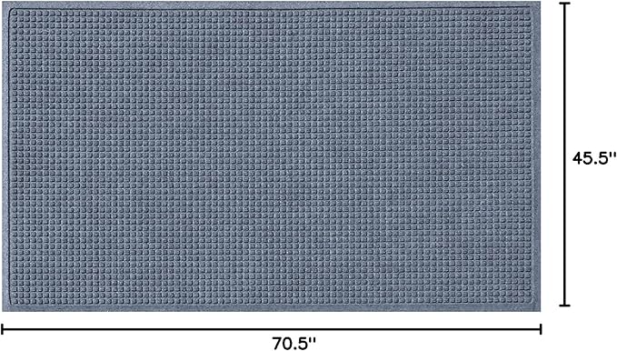 WaterHog Squares Front Door Mat Indoor Outdoor Entrance, Absorbent All-Weather Doormat with Non-Slip Rubber Backing, Dirt & Moisture Trapper, Low Profile, Easy Clean, Made in USA, 45.5"x70" Bluestone - Image 3