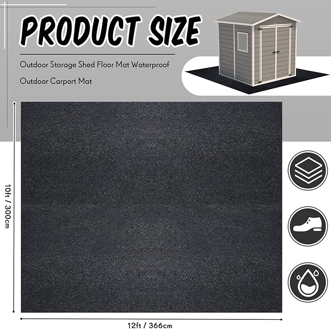 Haull Outdoor Storage Shed Floor Mat Waterproof Outdoor Carport Mat Thickened Soft Patio Furniture Pad Washable with Non Slip Backing, Storage Shed Not Included(9.8 x 12 ft) - Image 2