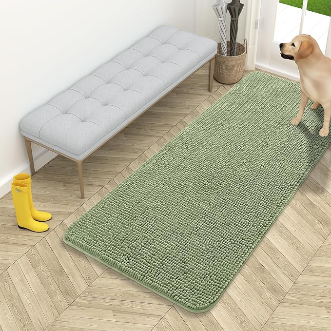 OLANLY Dog Door Mat for Muddy Paws 54x24, Absorbs Moisture and Dirt, Absorbent Non-Slip Washable Doormat, Quick Dry Chenille Mud Mat for Dogs, Entry Indoor Entryway Carpet for Inside Floor, Sage Green by OLANLY