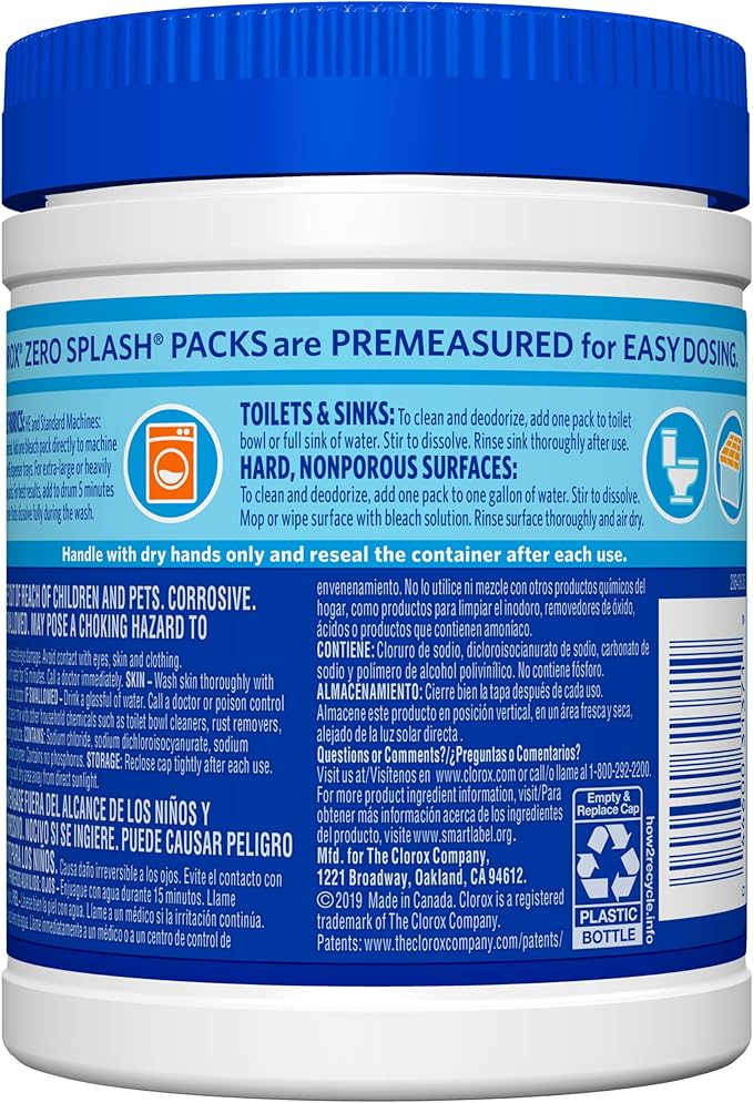 Clorox Zero Splash Bleach Packs - Laundry Pods, 4 Pack, Regular scent, Tablet form - Image 3
