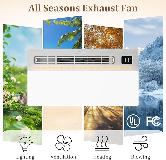 4 in 1 Bathroom Exhaust Fan with Light and Heater, 1900W Bathroom Heater Fan Light Combo, 180 CFM 1.0 Sone Ceiling Fan Remote Control Heater, Ventilation for Home, Bath, Hotel (Style 1) - Image 8