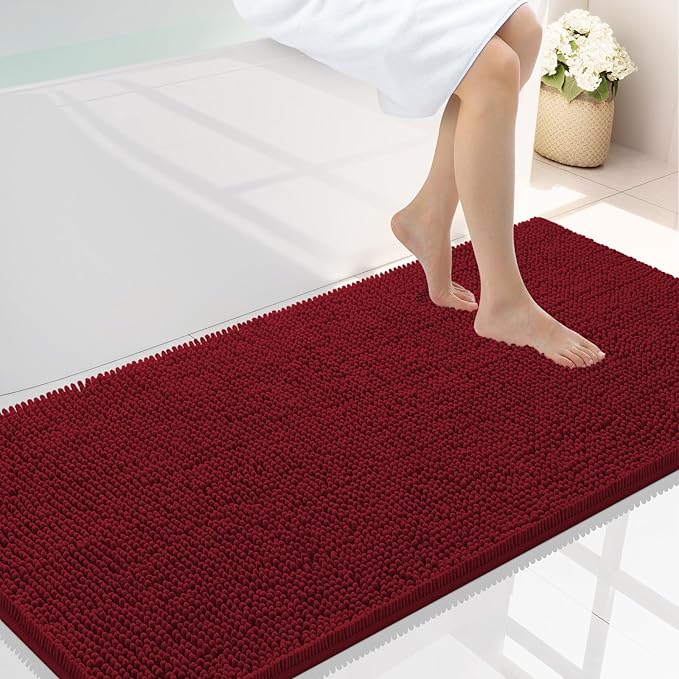 Smiry Luxury Chenille Bathroom Rugs 47x24, Extra Soft and Absorbent Shaggy Bath Mat, Machine Washable, Non-Slip Plush Carpet Runner for Tub, Shower, and Floor, Home Decor Accessories, Red by Smiry