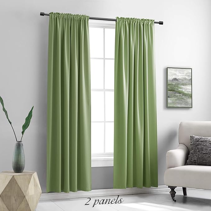 DONREN Sage Green Blackout Curtains - 90 Inches Long Thermal Insulated Room Darkening Curtains for Bedroom (Set of 2 Panels,52 Inch Width) - Image 2