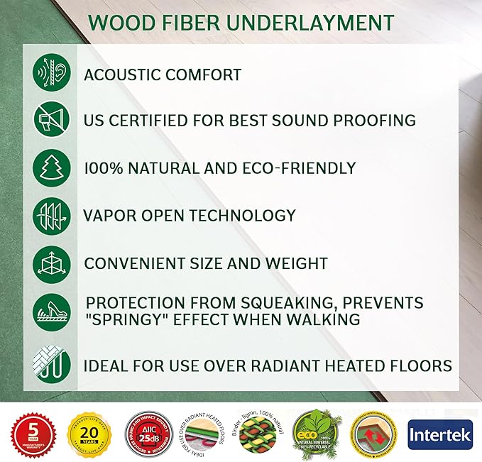 Wood Fiber Flooring Underlayment, 3mm (1/8 Inch) Thickness - 270 Sq Ft, Natural Soundproofing Insulation, for Laminate, Vinyl, LVT, LVP, or Hardwood - Image 2