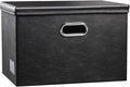 PRANDOM Large Collapsible Storage Bin with Lid [1-Pack] Leather Fabric Foldable Storage Box Organizer Containes Basket Cube with Cover for Home Bedroom Closet Office Nursery Black (17.7x11.8x11.8) by Prandom