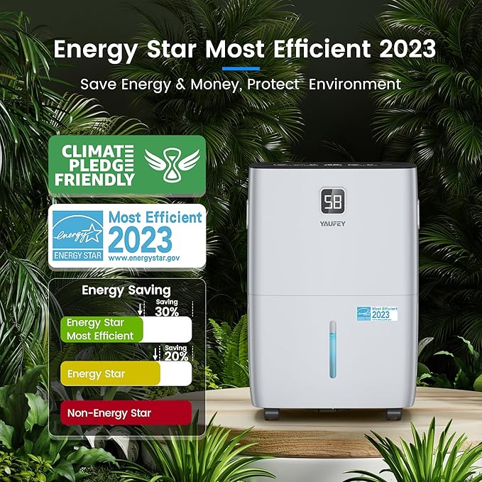 Yaufey 6000 Sq. Ft. Energy Star Certified Dehumidifier, Max 120 Pints Dehumidifier for Basement with Drain Hose, Smart Compressor with Intelligent Humidity Control, Dehumidifiers for Home Bedroom - Image 2