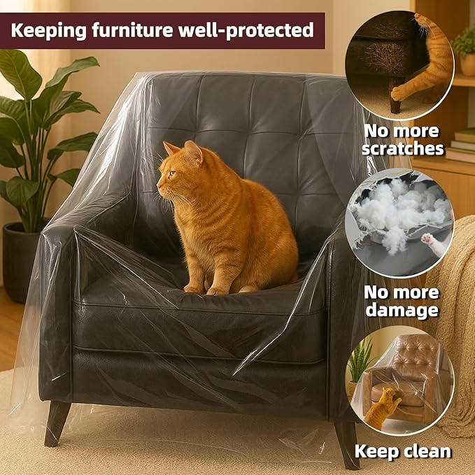 Yotelab Plastic Furniture Cover for Moving, Plastic Chair Covers Protector, Waterproof Couch Cover for Storage, Clear Moving Bags for Recliner Armchair Patio Chair, 42Wx34Dx65H/48H Inches (No Seal) - Image 5