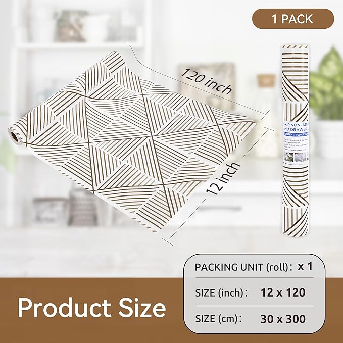 FIFTY FEET 12"x120" Non-Adhesive Shelf Liner for Kitchen Cabinets and Drawers, Washable Non-Slip PVC Cabinet Liner (Brown Modern)(1 Roll) - Image 5
