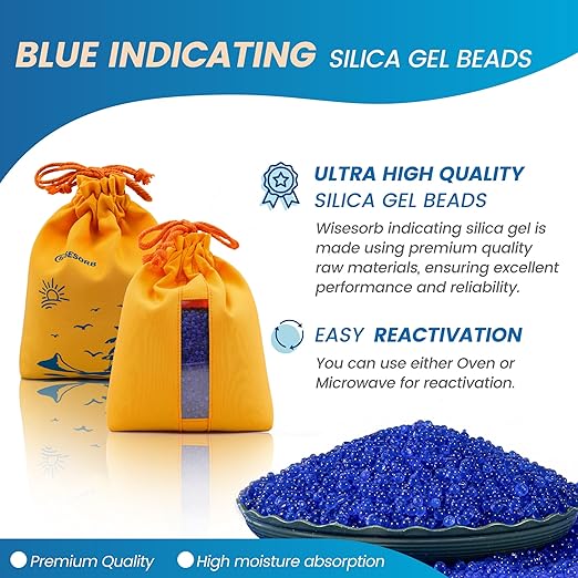 5 Sets 1000g Rechargeable Silica Gel Beads with 1 Cloth Bag, Indicating Blue Desiccants Beads [3-5mm] Moisture Absorber Desiccant Packs for Storage - Image 3