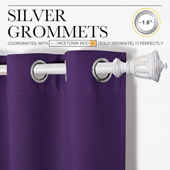 NICETOWN Purple Blackout Curtains 90 inches Long, Niose Reducing and Thermal Insulated Room Darkening Curtains for Girls Bedroom Living Room Window Decoration (55 inches Wide, 2 Panels) - Image 3