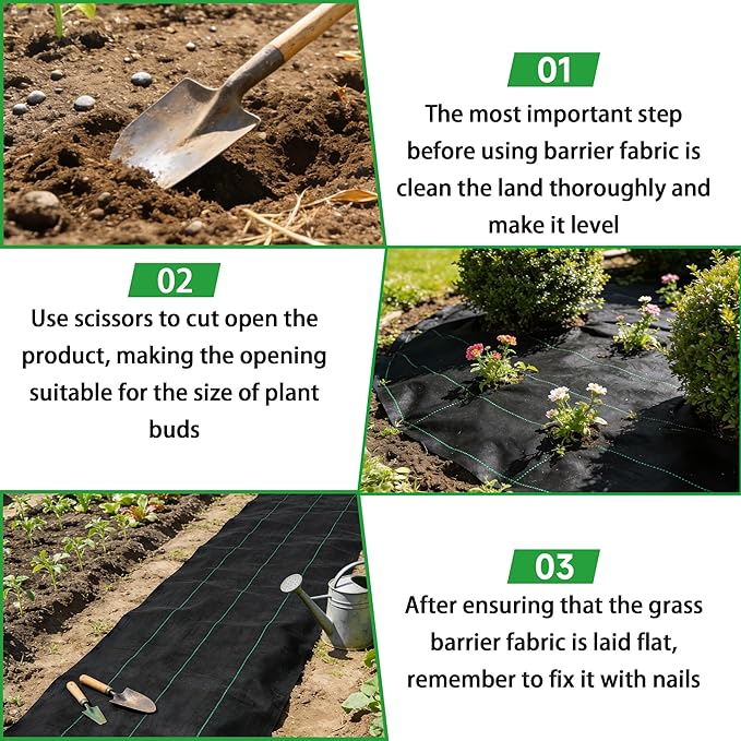 Weed Barrier Fabric Planting Cover - 3 x 250 FT Heavy Duty Landscape Fabric Ground Cover Block for Outdoor Planting - Image 7