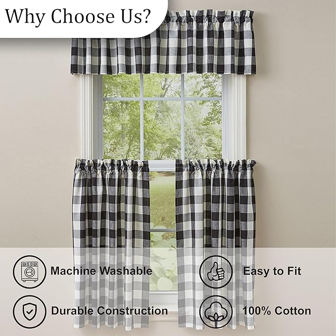 Park Designs Black & Cream Buffalo Check Valance 14''L - Image 5