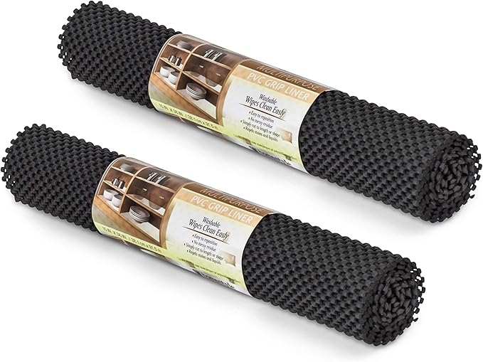 SteadMax Shelf Liner, 15 inches x 6 feet Total, Non-Slip Ultra-Grip Mats for Kitchen or Bathroom Shelves, Cabinets, Pantry, Non-Adhesive Drawer Liner, Durable, Strong, Black (2 Pack) by Steadmax