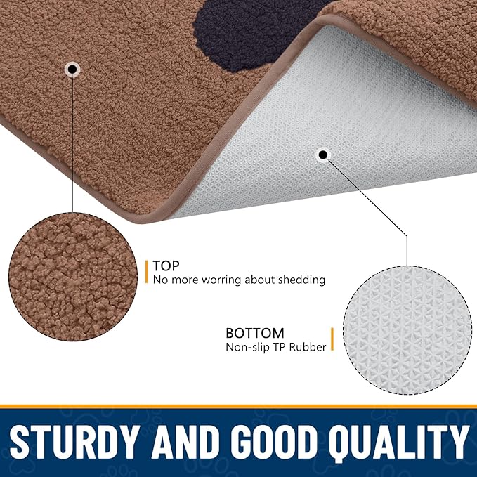 Smiry Dog Door Mat for Muddy Paws, Absorbs Moisture and Dirt, Low-Profile Entryway Mat with Non-Slip Backing, Entry Indoor Outdoor Doormat for Inside Floor (40x32 Inches, Camel and Black, Paw) - Image 6