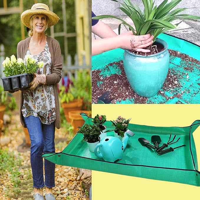 2 PCS Plant Repotting Mat for Indoor Plants, 43" X 29" Thickened Foldable Waterproof Plant Potting Tray and Mess Control, Portable Potting Mat Gardening Tray for House Plants Succulents, Extra Large - Image 5