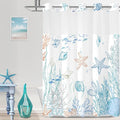 Long No Hook Shower Curtain with Snap in Liner, Beach Ocean Nautical Coastal Shower Curtains and Liner Set for Bathroom, Seashell Fabric Bath Curtain, Waterproof Washable, Orange 71" x 77" by TWLSNCD