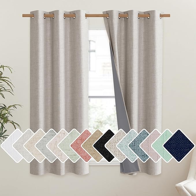 NICETOWN Brich Vintage Open Linen Weave Flax Thermal Curtains, 100% Blackout Curtains 63" Long for Dining Room, Soundproof Window Treatment Drapes for Gym Room, 42" Wide Per Panel, Set of 2 by NICETOWN