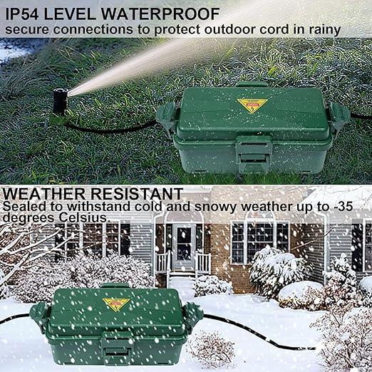 Outdoor Electrical Box Waterproof IP54 Extension Cord Cover(Inner 6.5 x 3.5 x 2.2inch) Wall-Hangable Box for Plug, Halloween, Christmas String Lights, Weatherproof Connection (1 PCS Green) - Image 5