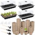 4 Pack Seed Starter Tray Kit, 120 Square Seed Peat Pots for Seedlings with Plants Labels, Planting Tools, Plastic Growing Germination Trays with Lids for Indoor Outdoor Gardening, Black by Hahood