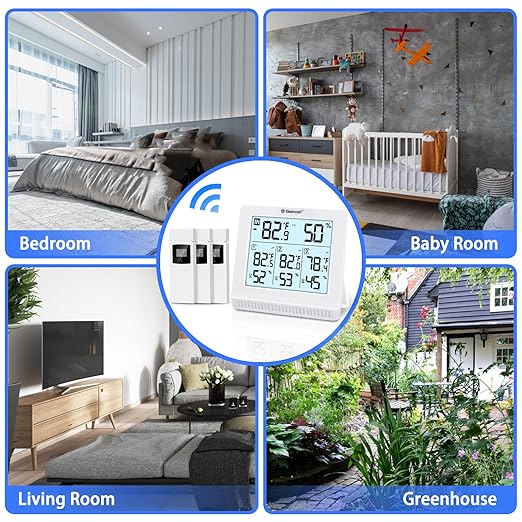 Geevon Indoor Outdoor Thermometer Wireless with 3 Remote Sensors, Digital Hygrometer Thermometer, Temperature Gauge Humidity Monitor with Backlight, 200FT/60M Transmission Range - Image 9