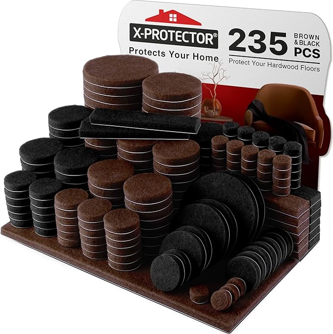 235 pcs Felt Furniture Pads Brown & Black X-Protector! Huge Quantity of Furniture Pads for Hardwood Floors – Your Ideal Wood Floor Protectors for Furniture. Protect Any Type of Hard Floor! by X-Protector