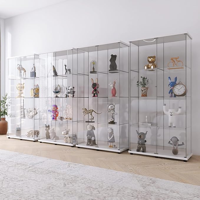 Yoluckea 4 Shelves Glass Display Cabinet with 2 Doors, Floor Standing Clear Glass Curio Cabinet Collection Display Case for Living Room Bedroom 64.56” x 31.69” x 14.37” White - Image 5