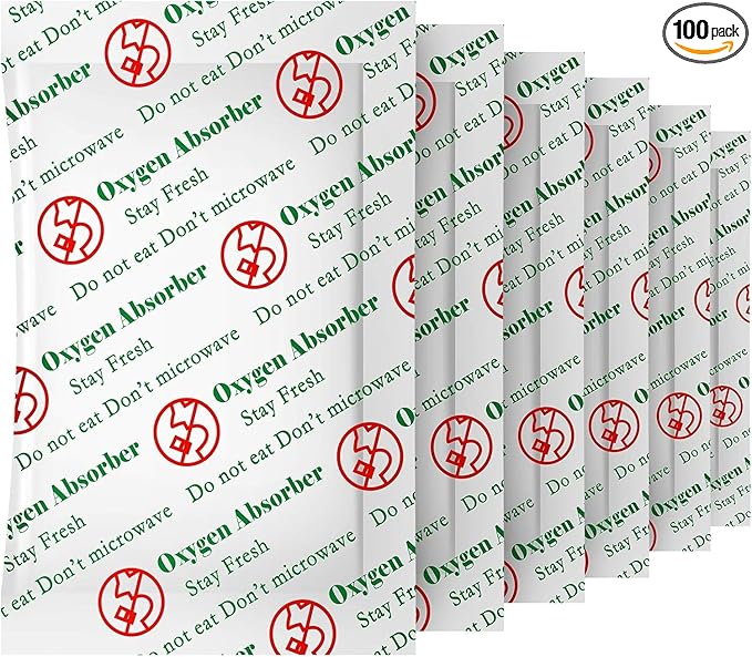 MakMeFre 200CC(100-Pack) Food Grade Oxygen Absorbers Packets for Home Made Jerky and Long Term Food Storage,With Oxygen Indicator In Vacuum Bag and 3 times Oxygen Absorption Capacity by MakMeFreDirect