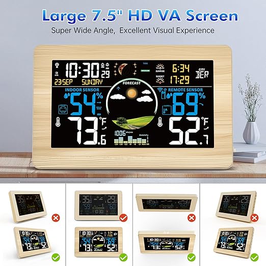 Weather Station Wireless Indoor Outdoor, Digital Thermometer, 7.5'' VA Display Home Weather Stations, Accurate Temperature Humidity Gauge with Weather Forecast, Atomic Clock,Khaki - Image 2