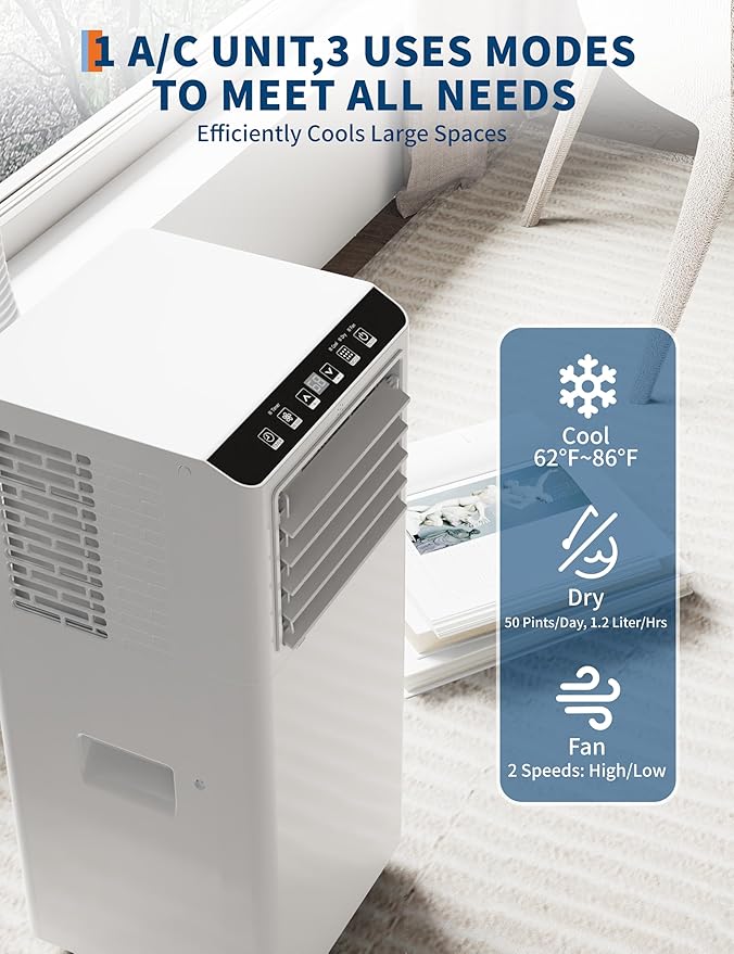 8,000 BTU Portable Air Conditioners,3 in-1 Portable AC Unit with Follow me Mode,Stand up AC Unit up to 350 sq.ft,Remote Control,24H Timer,for Room Office Garage - Image 3