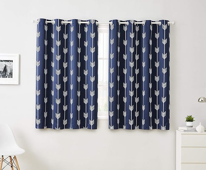 HLC.ME Arrow Printed Blackout Room Darkening Thermal Grommet Window Curtain Drape Panels for Living Room - Set of 2 - Navy Blue - 72 inch Long by HomeLinenCollections