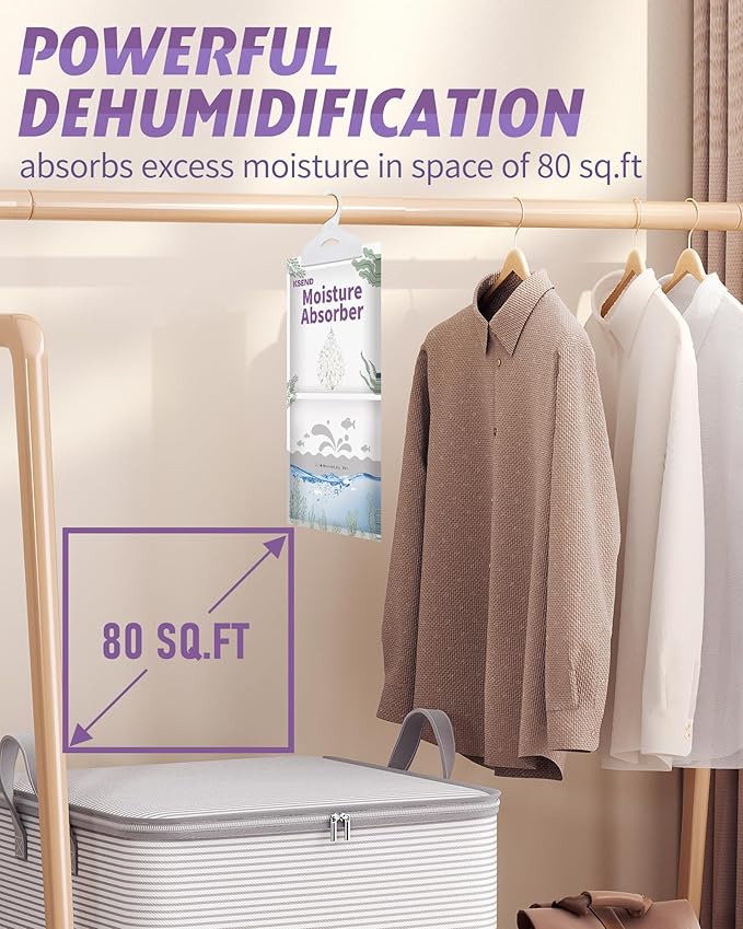 Moisture Absorbers 8 Packs - 9.8 oz Dehumidifier Bags, Portable Moisture Hanging Bags for Closet, Bathroom and Kitchen, Fragrance Free, 11.8'' x 6.3'' - Image 2