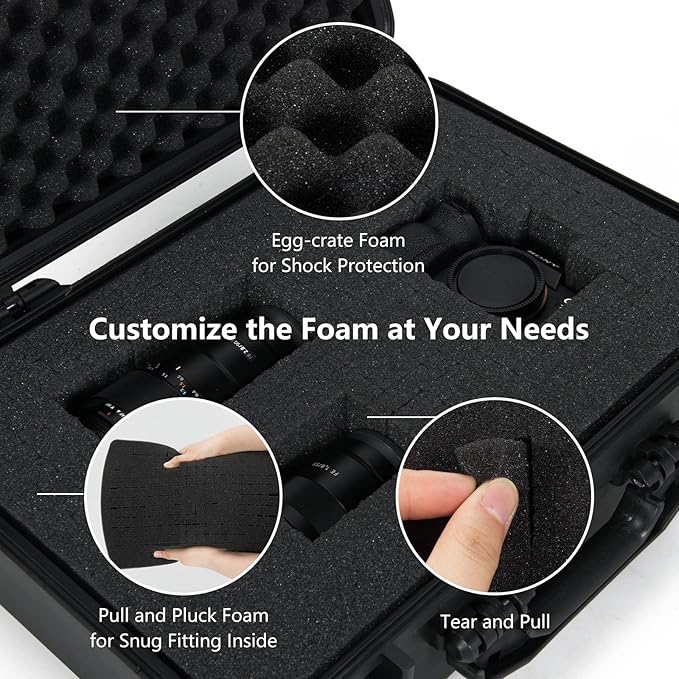 COSTWAY Waterproof Hard Case, 18.5-Inch Multi-Purpose Small Camera Dry Box with DIY Customizable Foam Insert, IP66 Rated Dustproof Shockproof, Portable Protective Case for Electronics, Drones, Black - Image 8