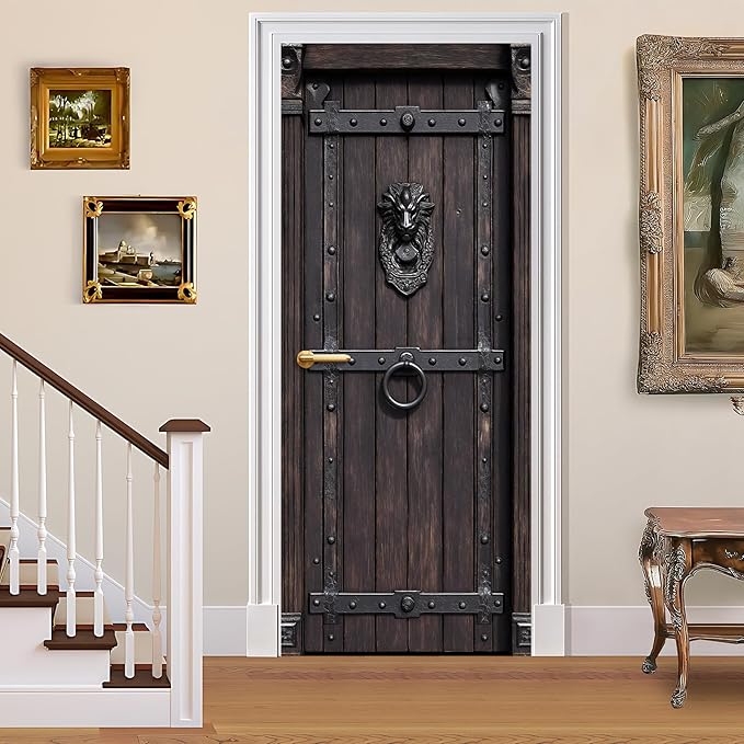 3D Door Decals Stickers Peel Stick Wall Murals Vinyl Wallpaper Self-Adhesive Mural Door Covers Decorative for Furniture Home Decor Wrinkle-Resistant Waterproof by BVBOX
