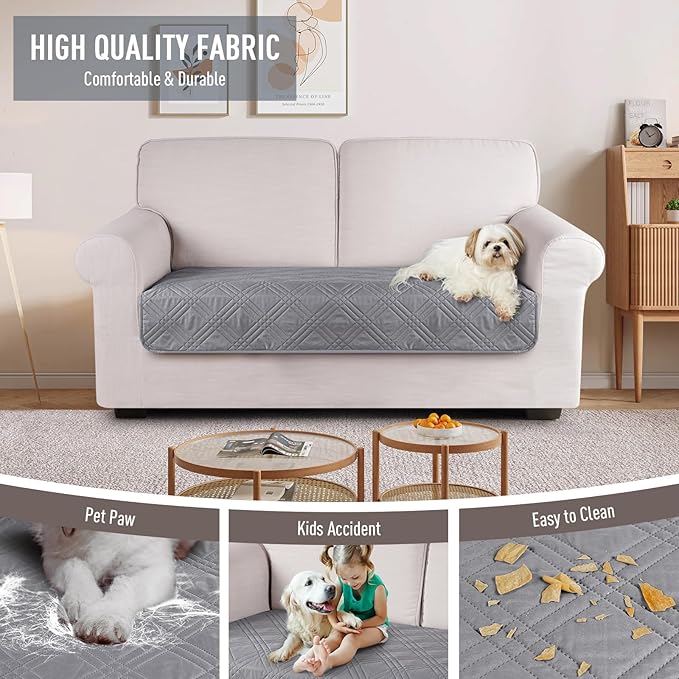TAOCOCO 100% Waterproof Sofa Cushion Cover Reversible Couch Seat Cover for Dogs Pets Loveseat Couch Cover for Sectional Sofa U Shape Sofa Furniture Protector Sofa Slipcover(Loveseat, Light Gray) - Image 4