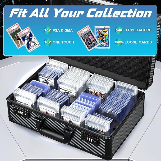 Large Graded Card Storage Box 4-Row with Combo Lock - Sports Trading Cards Case for 150+ Slabs, 540+Toploaders or 1500+ Loose Cards - Image 2