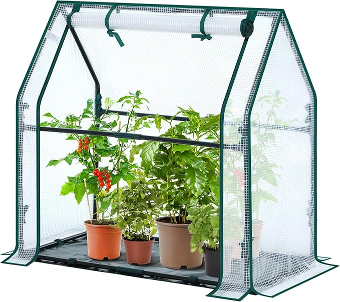 Mini Greenhouse for Indoor Outdoor: Ohuhu Tabletop Portable Green House with Waterproof Pad for Small Plants Nursery Germination, 36"x18"x33" Heavy-Duty PE Cover White by Ohuhu