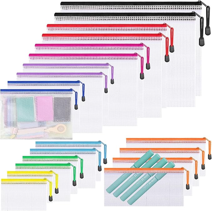 20 Pack Mesh Zipper Pouch Bags, 9 Sizes Waterproof Zipper Pouches for Organization, Reusable Zipper Pouches for Puzzle Board Game Storage, for Travel, School, Office Supplies by OrganizeYourVisibleWorld